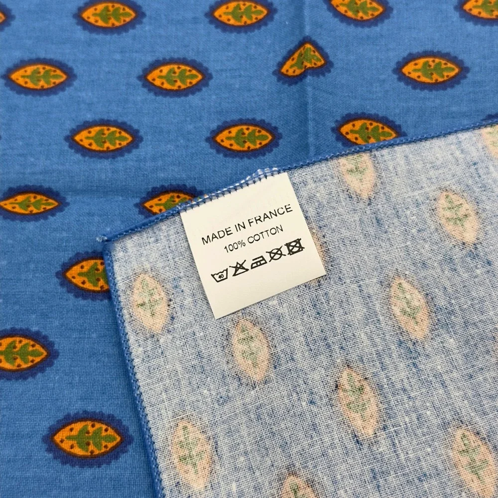 Set of 4 Made in France Blue Cotton Napkins Provencal Leaf Medallion 17x17